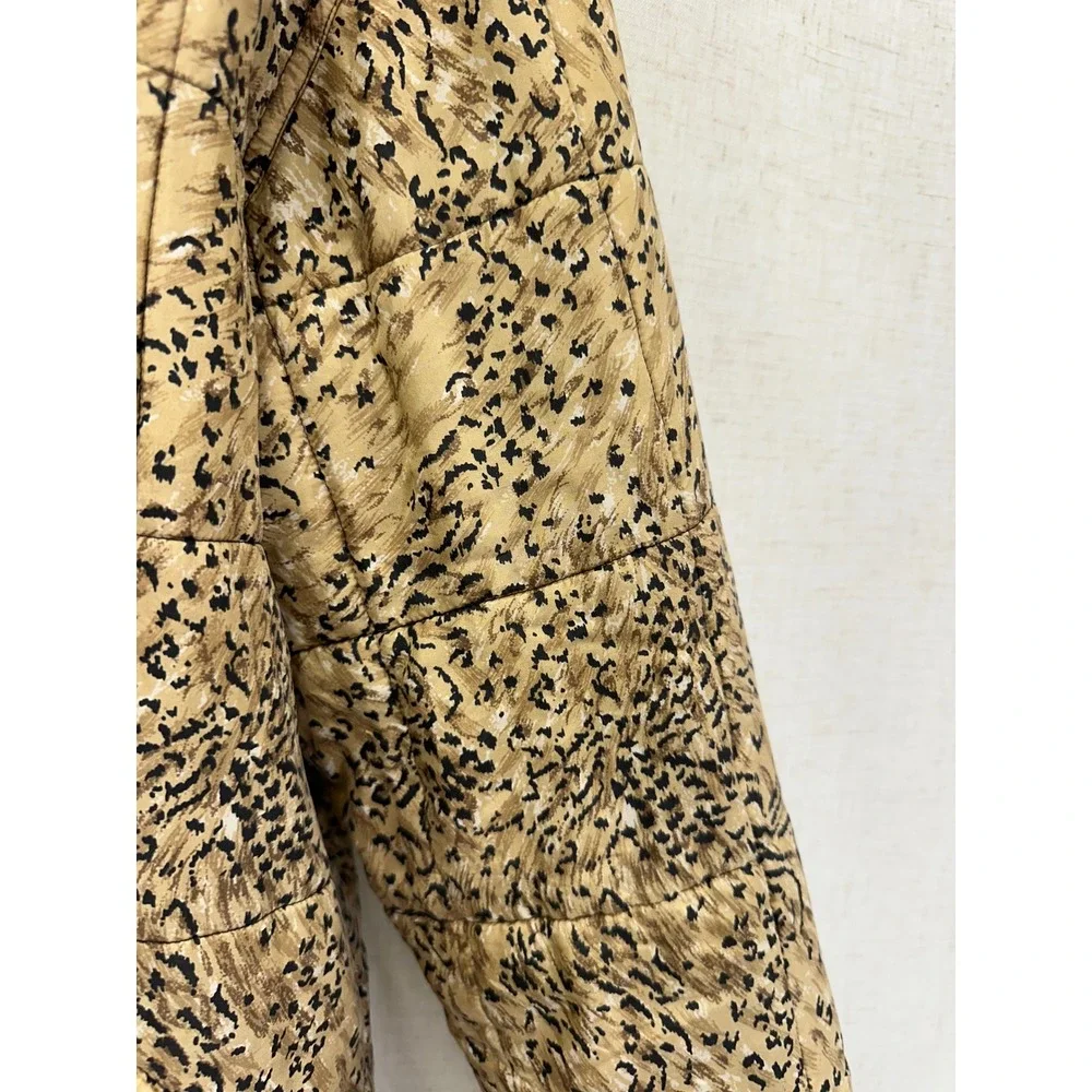 Clio Vintage 90s Quilted Jacket Medium Tan Vintage Animal Print Silk Puffer Coat - Picture 8 of 16